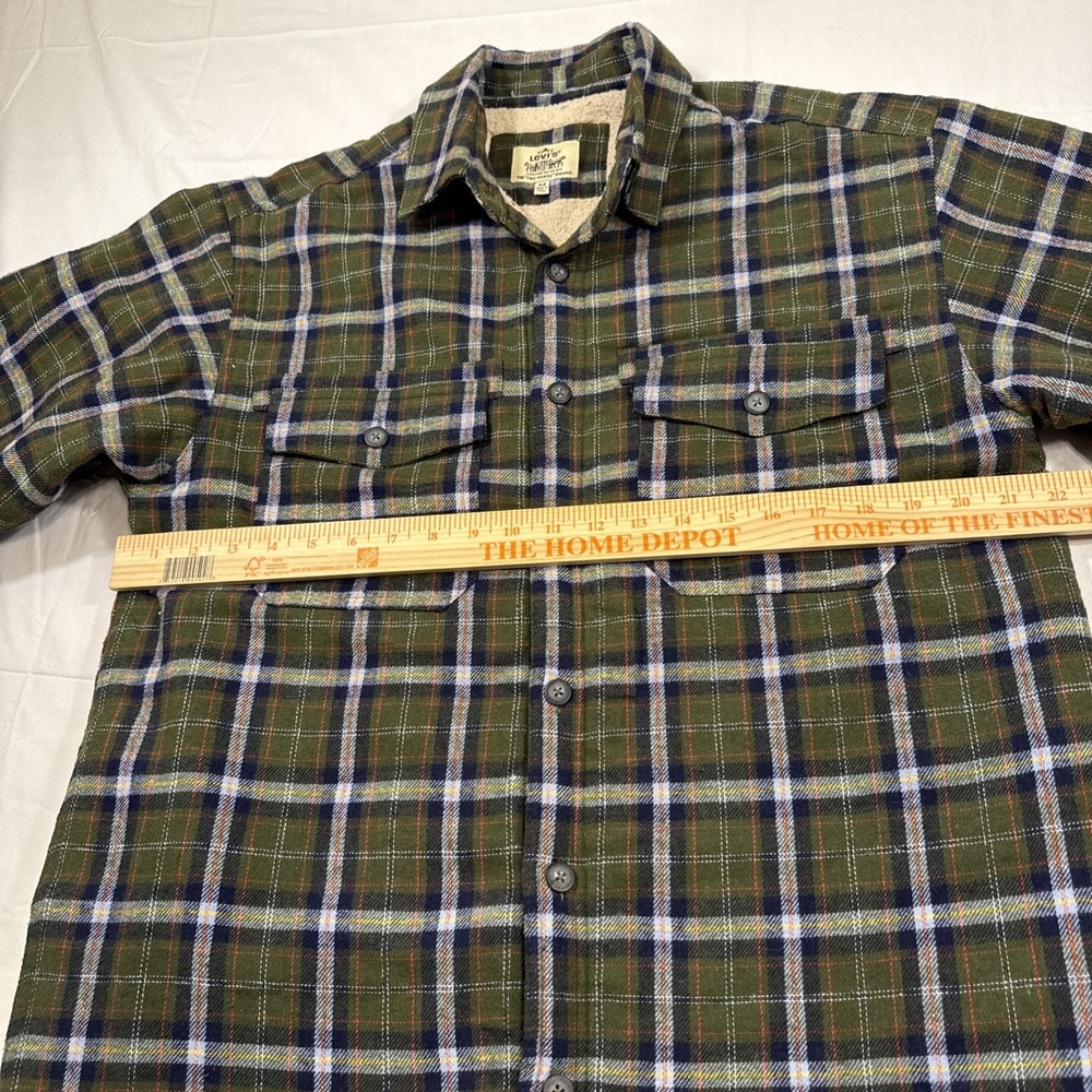 FLANNEL SHERPA LINED LEVIS Mens Medium Shacket JACKET FLAP‎ POCKETS COAT - Picture 7 of 10
